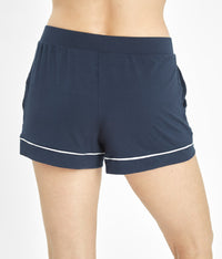 white piping in comfortable, midnight navy all day lounge short | LIVELY loungewear