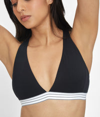 Deep V Neckline on Jet Black Cross Back Bralette by LIVELY