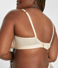 Adjustable band with 3-level hook-and-eye closure on toasted almond spacer balconette bra by LIVELY