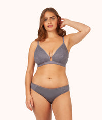 model in palm lace busty bralette smoke grey