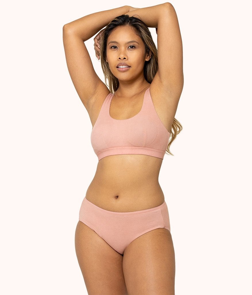The Ribbed Scoop Back Bralette: Shell Pink