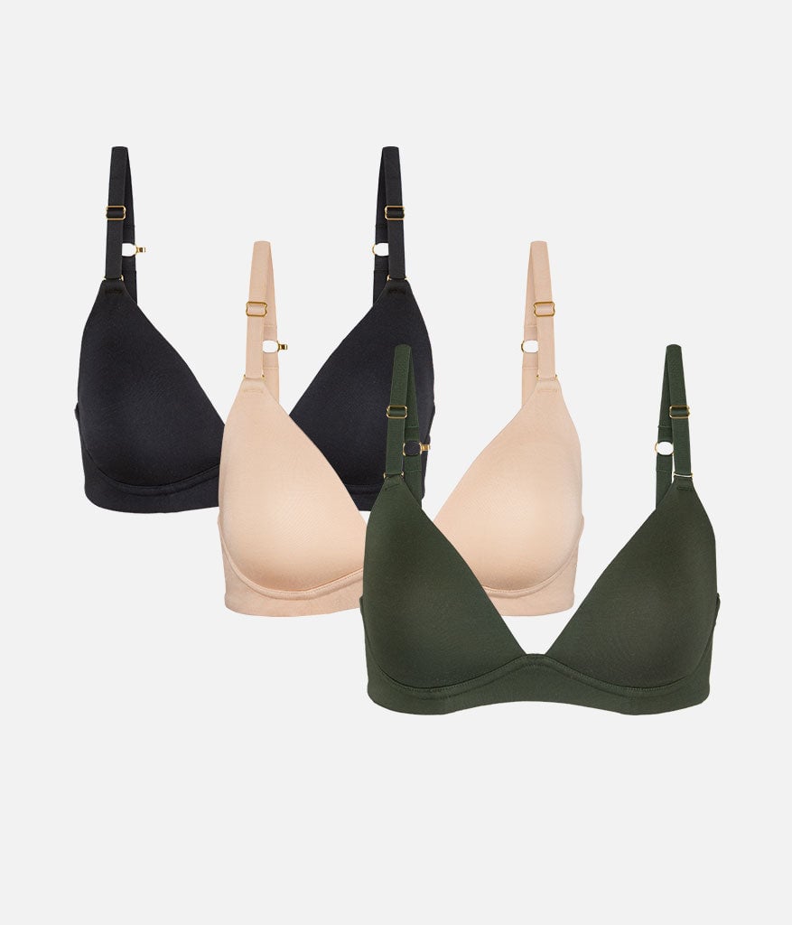 The All-Day Plunge No-Wire Bra Trio: Rich Olive/Jet Black/Toasted Almond