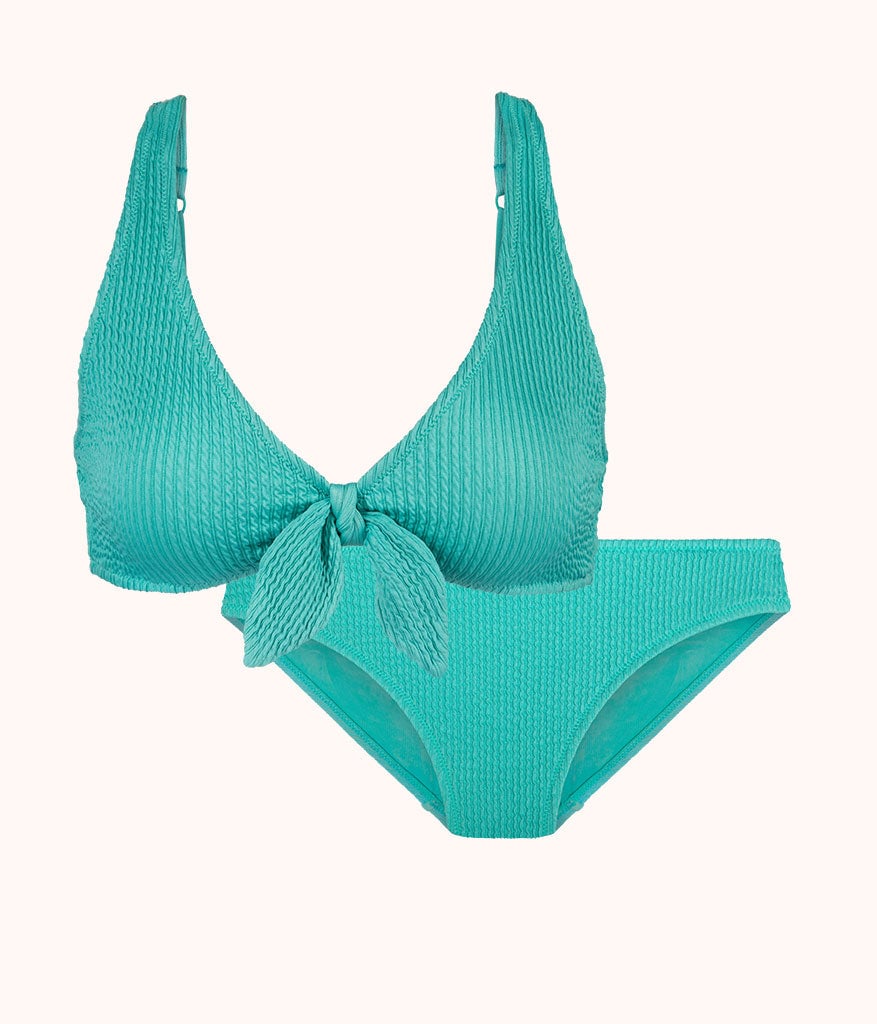 The Ruched Plunge Bralette & Bikini Swim Bundle: Aquamarine