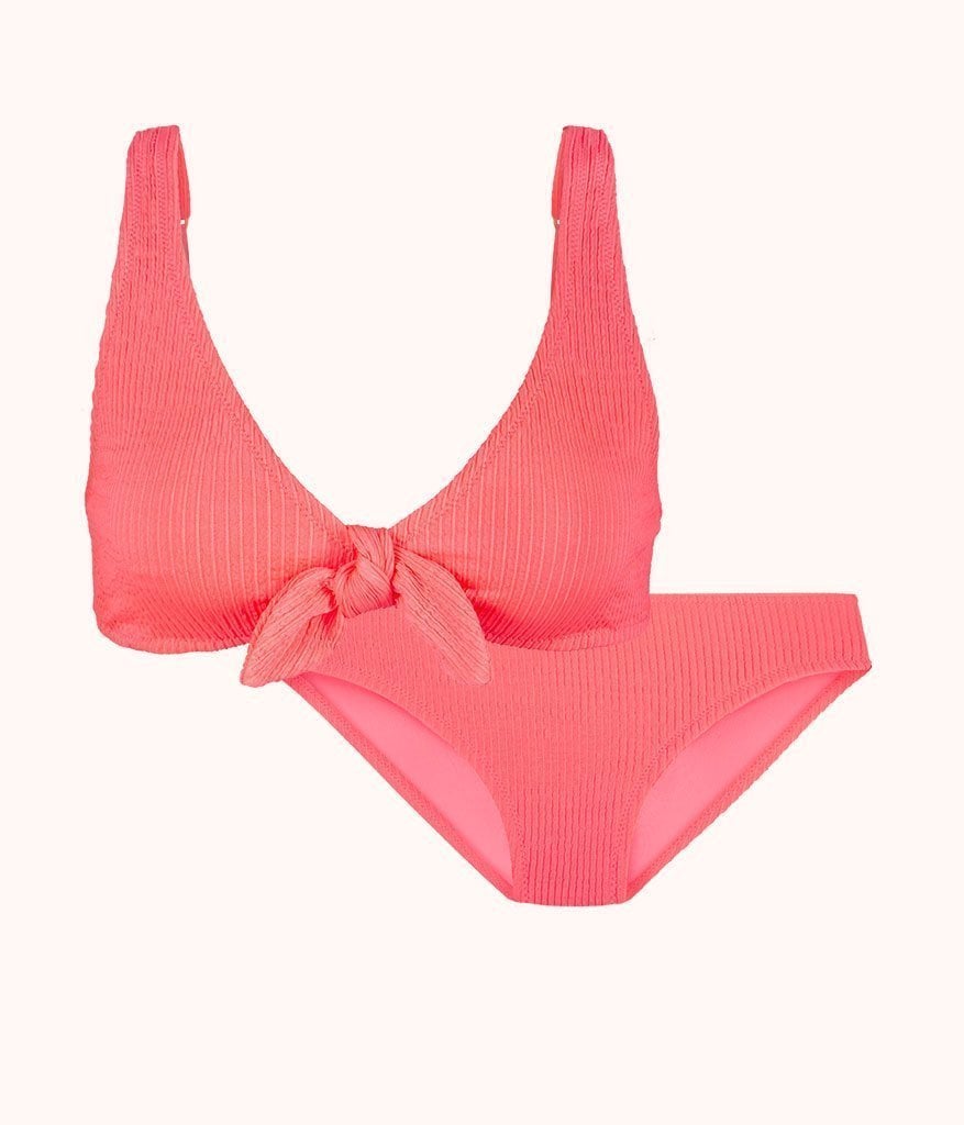The Ruched Plunge Bralette & Bikini Swim Bundle: Electric Pink