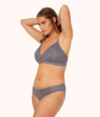 model in palm lace busty bralette smoke grey