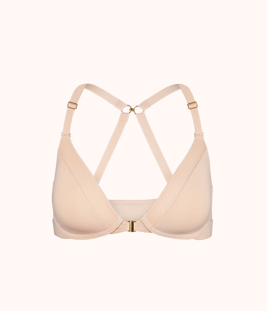Front Close Wireless Demi Cup Bra, Toasted Almond