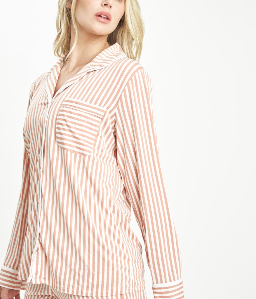 The All-Day Lounge Shirt: Shell Pink Stripe
