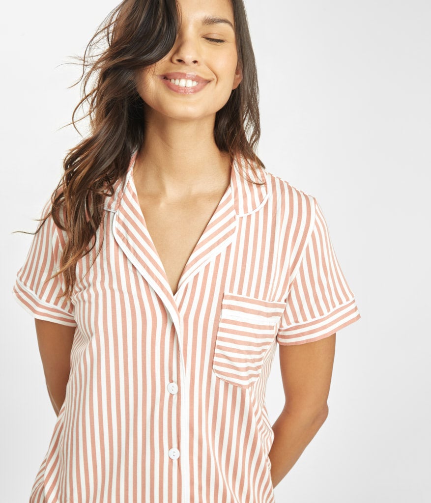 The All-Day Short Sleeve Shirt: Shell Pink Stripe