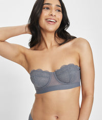 34B wearing smoke lace strapless bra by LIVELY