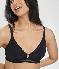 34B Woman wearing Jet Black Mesh Trim Bralette by LIVELY