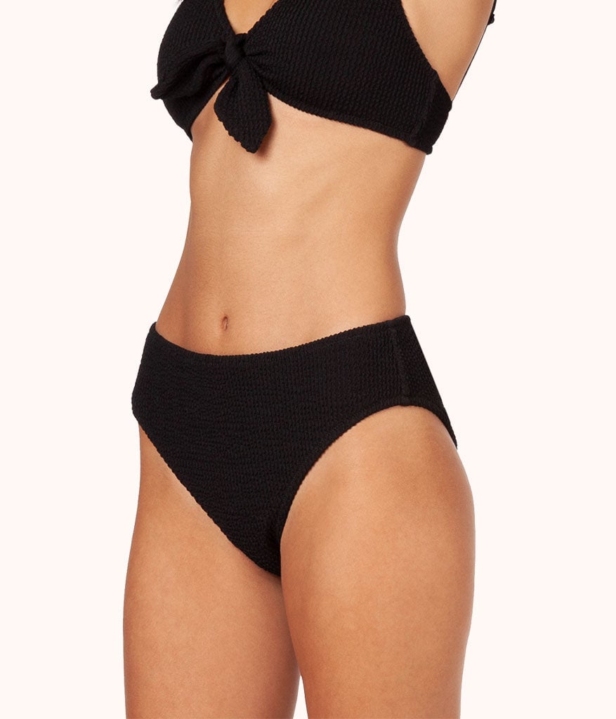 The Swim Ruched High Waist Bikini Bottom: Jet Black
