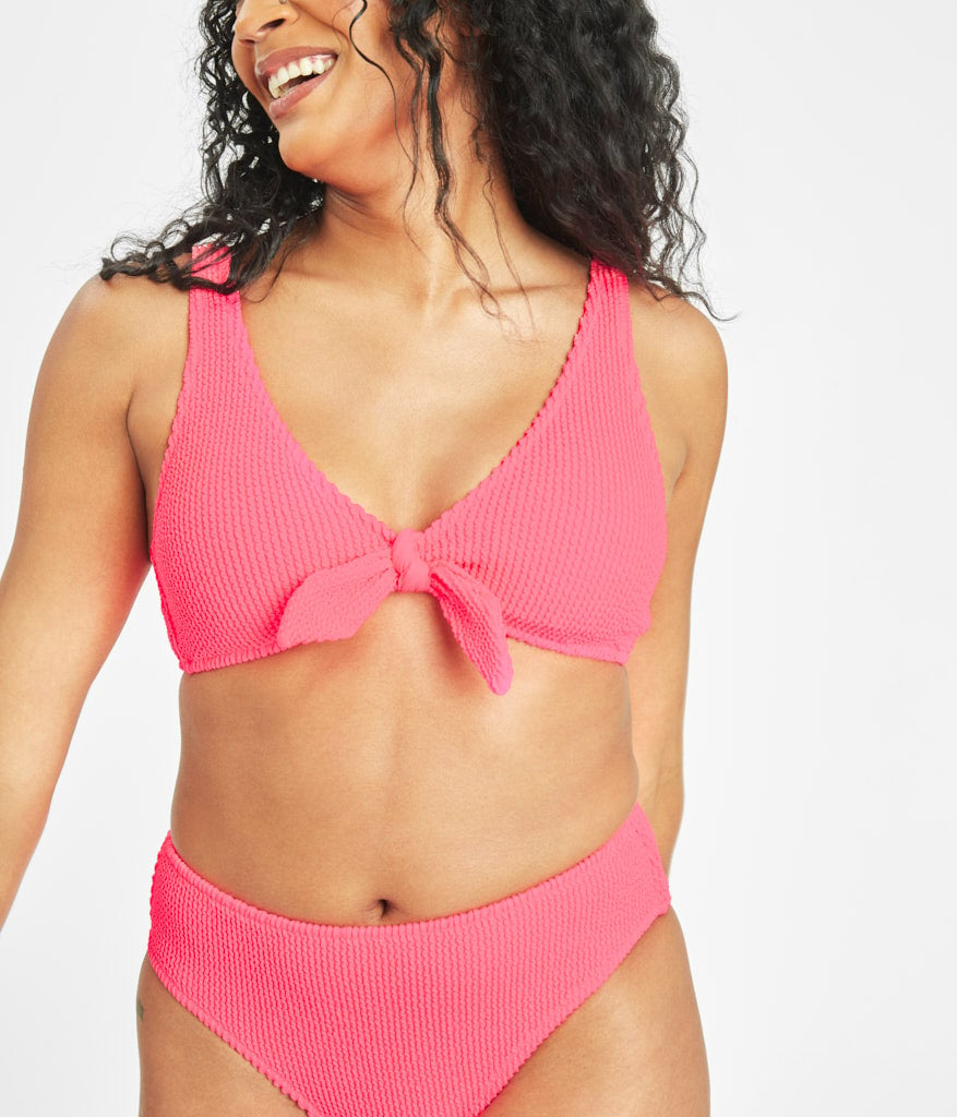 The Swim Ruched Plunge Bralette: Electric Pink