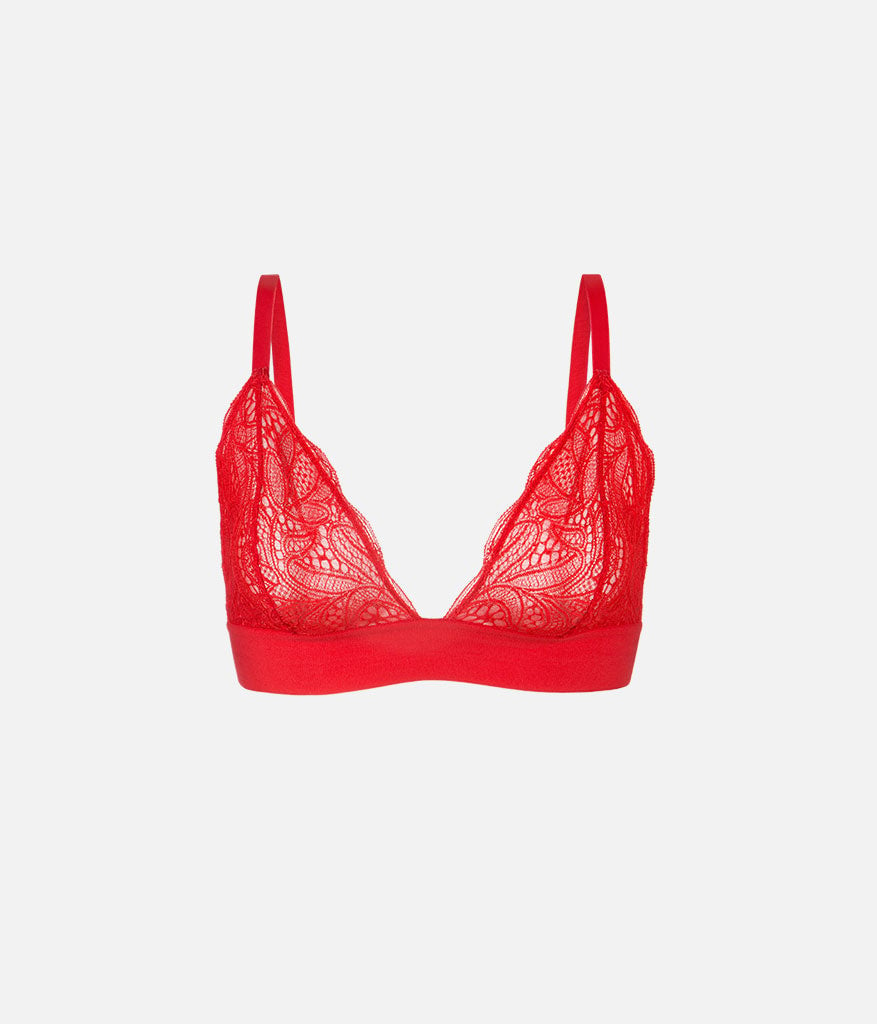 Sheer Plunging Lace Bralette | Tomato Red | LIVELY