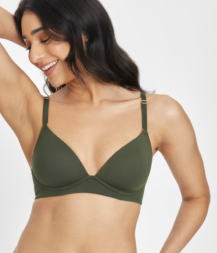 The All-Day Plunge No-Wire Bra: Rich Olive