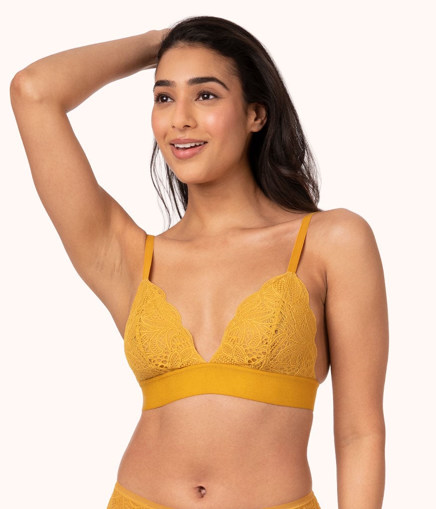 The Long-Lined Lace Bralette: Turmeric