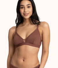 umber mesh trim padded bralette on woman