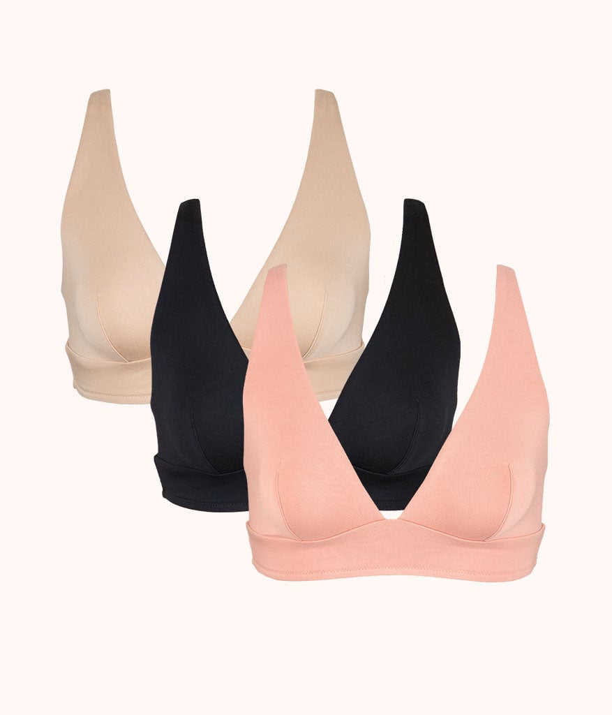 The All-Day Plunge Bralette Trio: Shell Pink/Toasted Almond/Jet Black