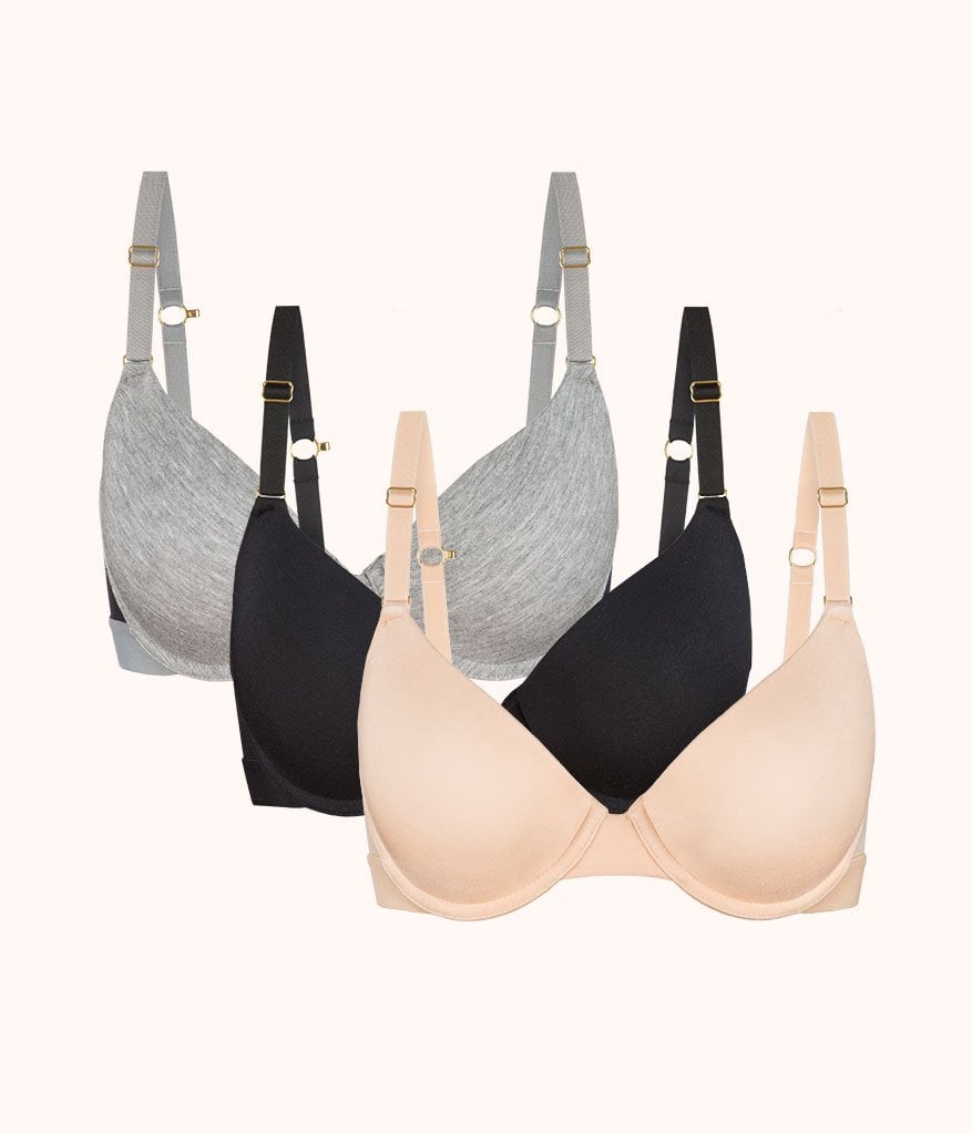 The All-Day T-Shirt Bra Trio: Heather Gray/Jet Black/Toasted Almond