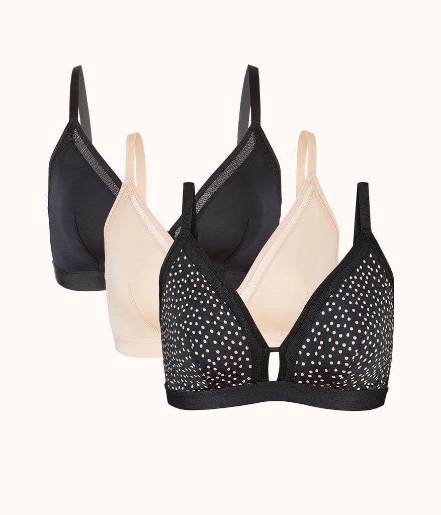 The Busty Bralette Trio: Toasted Almond/Jet Black/Painted Polka