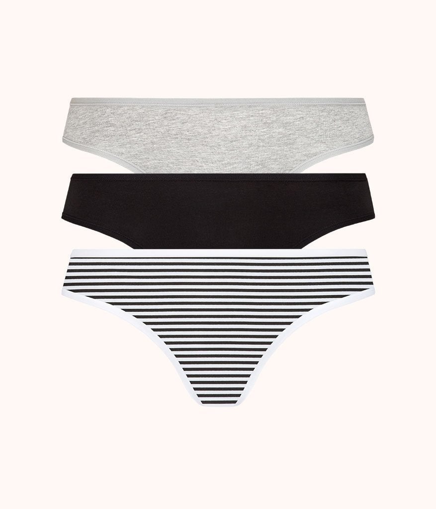 The Cotton Thong Bundle: Heather Gray/Jet Black/Black/White Mini Stripe