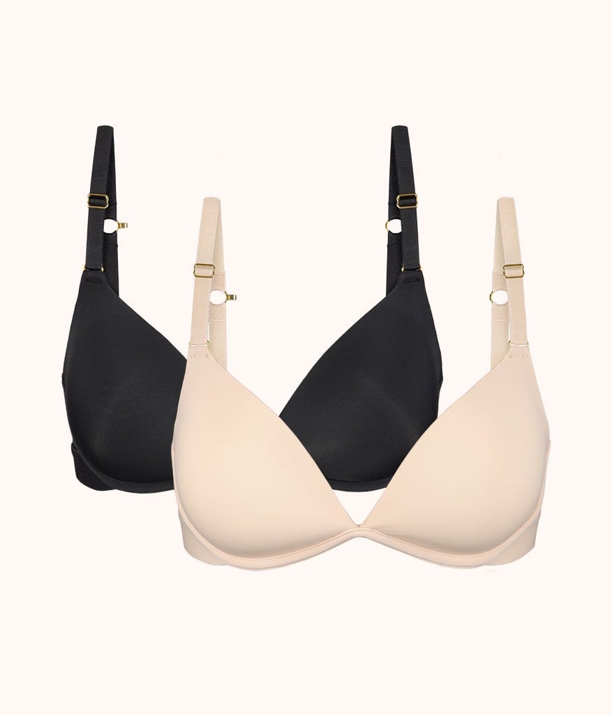 The Deep V No-Wire Push-Up Bundle: Toasted Almond/Jet Black