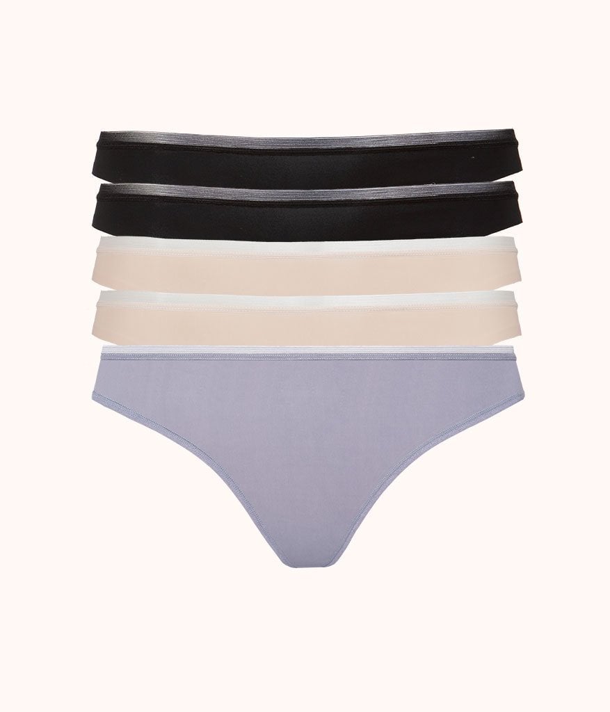The No Show Thong 5-Pack: Toasted Almond/Jet Black/Smoke