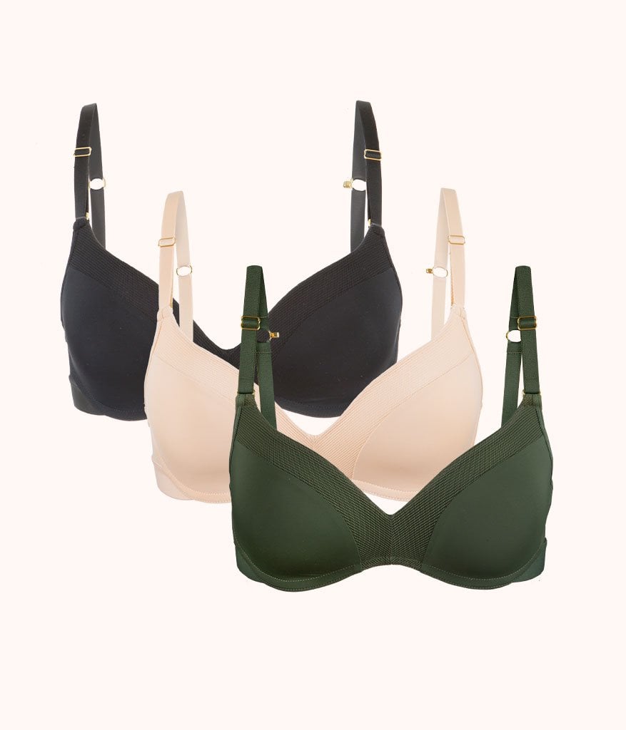 The No-Wire Push-Up Trio: Jet Black/Toasted Almond/Rich Olive