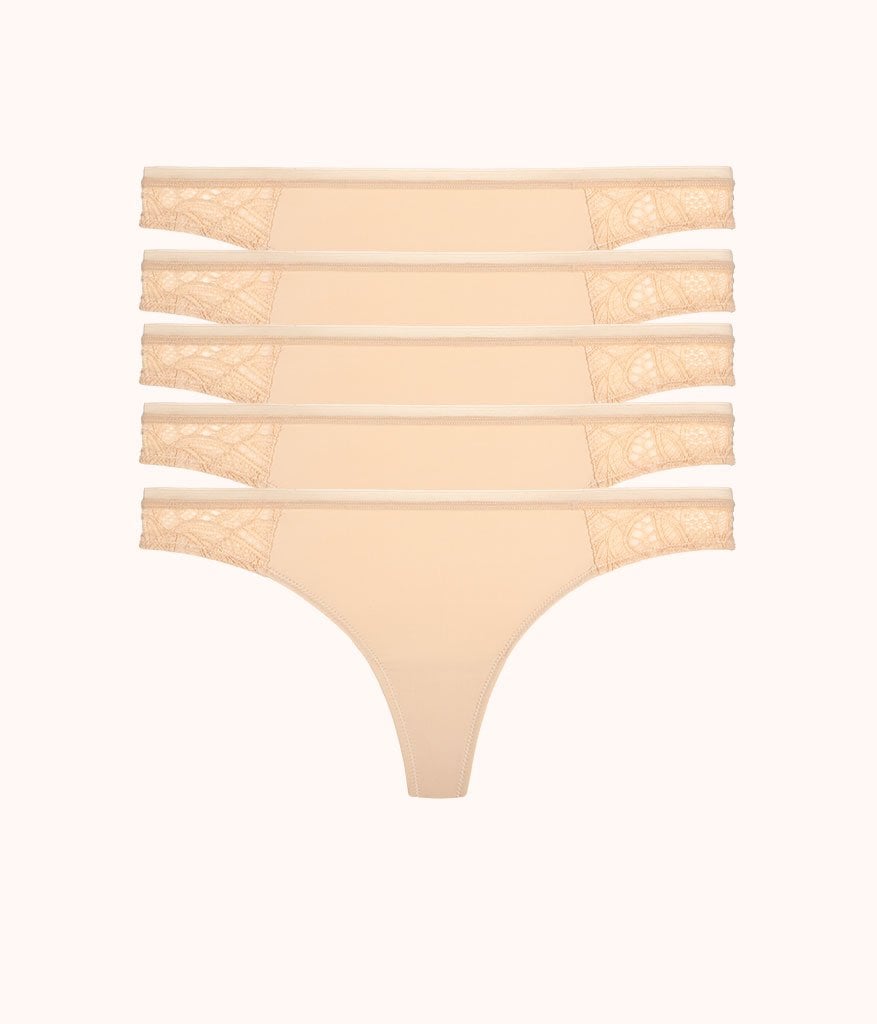 The Palm Lace Thong 5-Pack: Toasted Almond