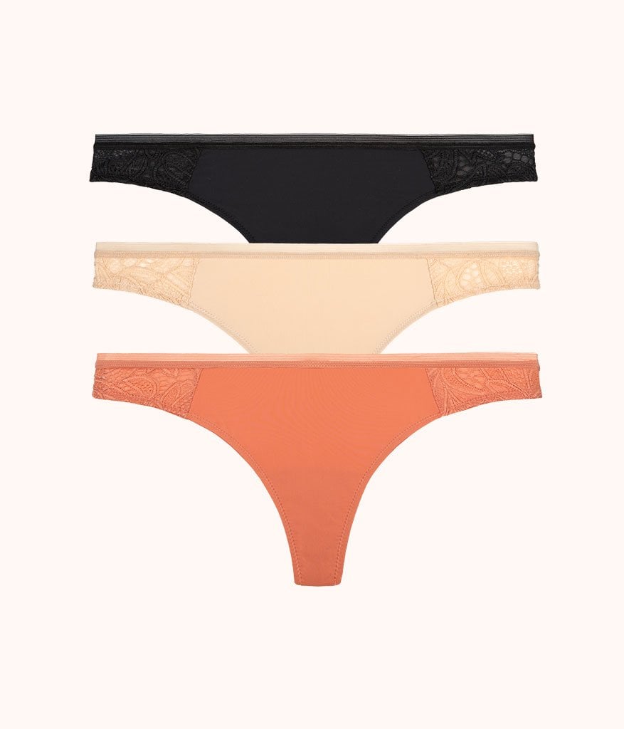 The Palm Lace Thong Bundle: Terracotta/Jet Black/Toasted Almond