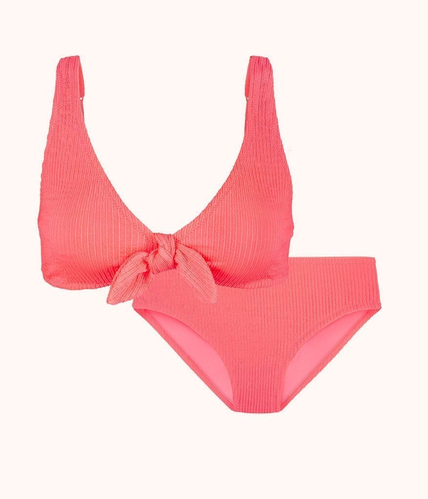 The Ruched Plunge Bralette & High Waist Swim Bundle: Electric Pink