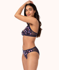 The Mesh Trim Bralette: Navy Daisy
