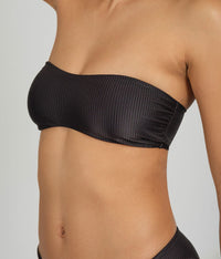 The Swim Ribbed Tie-Front Bandeau: Jet Black
