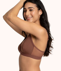 umber mesh trim padded bralette on woman