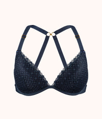 The Crochet Lace Deep V No-Wire Push-Up: Navy