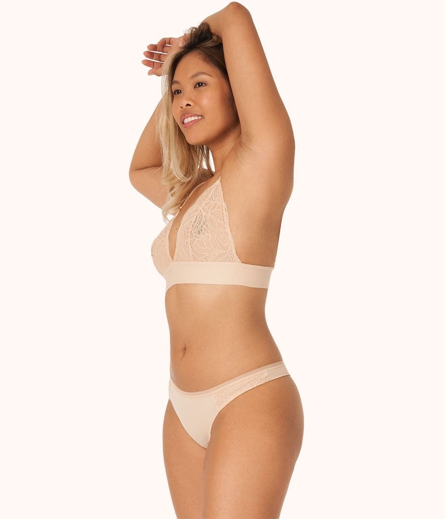 The Palm Lace Thong: Toasted Almond